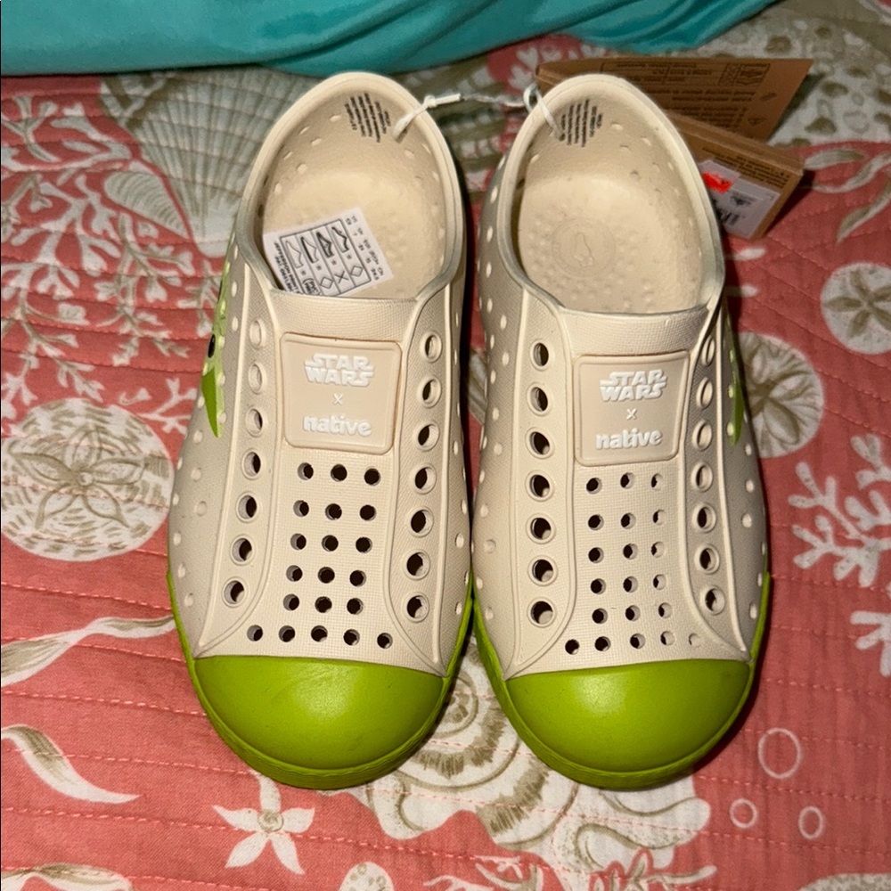 Native Cream and Green Sneakers with Perforated Design